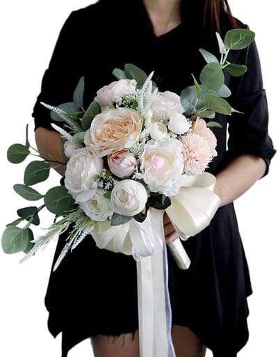 Bruidsboeket - Bloemenboeket Decoratie - Romantische Bruiloft - Handgemaakt Kunstbloemen - Perfecte Maat - Type 06