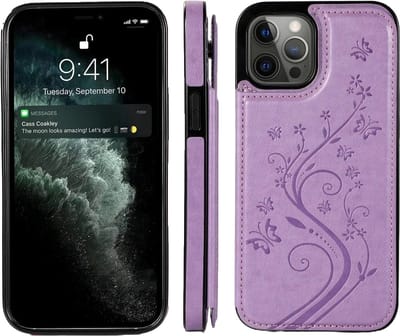 Hoesje geschikt voor iPhone 17 Air - Backcover - Pasjeshouder - Portemonnee - Bloemenprint - Kunstleer - Paars