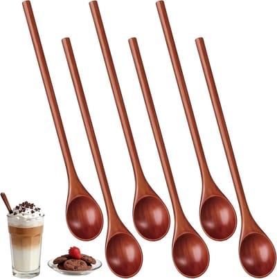 Set van 6 kleine houten lepels - Handgemaakte roerlepels voor koffie, honing en ijs, ideale keukengerei voor koken en bakken