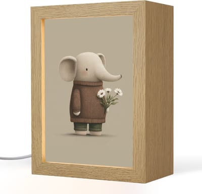 Nachtlampje 15x20 cm - Kinder lampje - Olifant - Witte bloemen - Kindvriendelijk - Tafellamp kinderkamer - Slaapkamer lamp - Bedlamp kinderen - Kinderlampje stopcontact - Wandlamp babykamer - Nachtlampjes