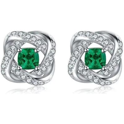 Huitan Roterende Bloemvormige Oorbellen Fris Stijl Prachtige Accessoires met Groene Kubieke Zirconia Vrouwen Verfijnde Sieraden white