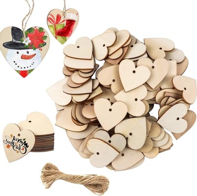 Set van 200 Houten Hartjes van 4 cm voor Schrijven en Versieren, Decoratie voor DIY Knutselprojecten, Bruiloften en Verjaardagen met Jute Touw van 10 m