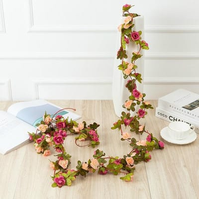 3 stuks 2,5M Roos Kunstbloemen Kerstslinger voor Bruiloft Huis Kamer Decoratie Lente Herfst Tuin DIY Nep Planten Slinger