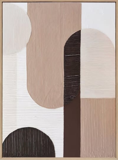 Ter Halle - Schilderij - Wanddecoratie - 3D Art - Beige Abstracte Bogen - 60x80cm