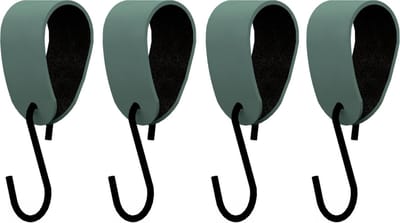S-haakje Zwart + leren hanger: VAALGROEN - Maat M - set van 4 (S-haakjes - kapstokhaakje - handdoekhaakje - kapstokhaak - ophanghaken - S-haken)