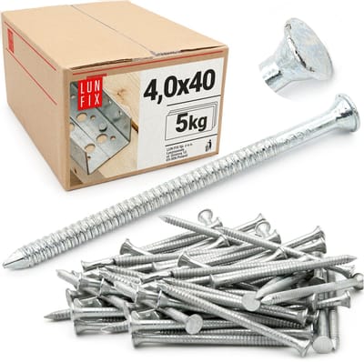 LUN FIX - Ankernagels 4 x 40 mm - 5kg - ca. 1170 stk. - verzinkte bouwnagels - houten nagels voor timmerwerk