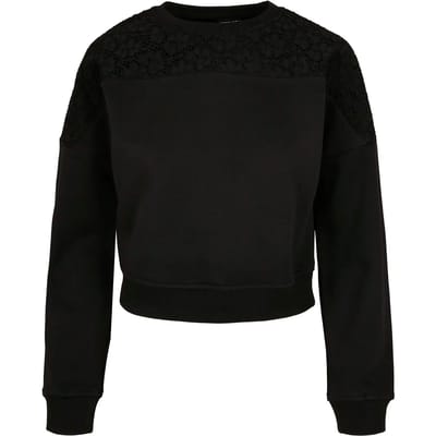 Urban Classics - Short Oversized Lace Inset Sweater/trui - XS - Zwart