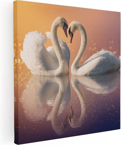 Artaza Canvas Schilderij Zwaan - 30x30 cm - Klein - Muurdecoratie Vogels - Wanddecoratie Liefde - Kamer Accessoires