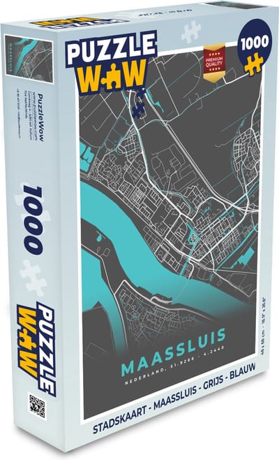 Puzzel Stadskaart - Maassluis - Grijs - Blauw - Legpuzzel - Puzzel 1000 stukjes volwassenen - Plattegrond
