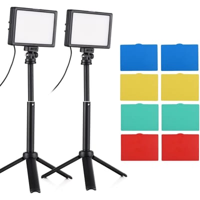 3-packs 15W LED-videolampset Desktopfotografie Invullicht Tweekleurige temperatuur instelbaar 2 packs zwart