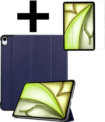 Hoes - Geschikt voor Apple iPad Air (2024/2025/2026) - 11 inch - Met Screenprotector - Trifold Bookcase - Hard Cover - Hardcover Book Case - Tablet Hoesje - Donkerblauw