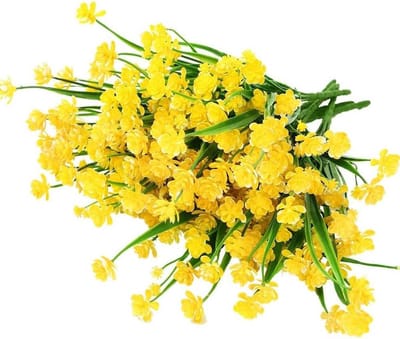 Dailygoody - Kunstplant - Bloemstuk - Decoratie - Geel - Gypsophila - Voor binnen en buiten - 5 stuks