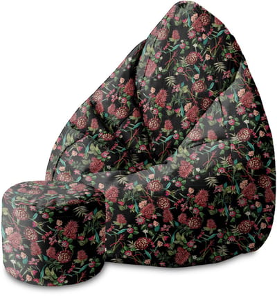 DreamRoots Velvet Zitzak voor Volwassenen – Luxe Beanbag met Voetsteun en Afneembare Hoes – Inclusief Vulling – 80x80x120 cm - Dark Jungle Red