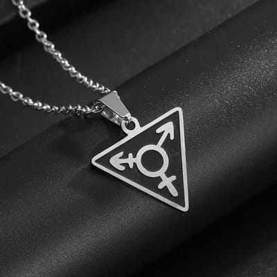 Nouveau Pendentif Ornement Triangle Mystérieux Mâle et Femelle Symbole Gay Email Noir Acier Inoxydable black