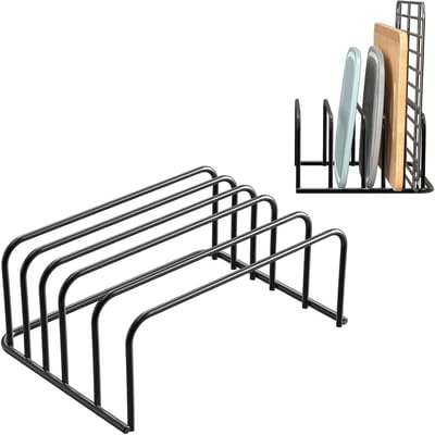 Snijplank en Bakvormen Opbergrek, 2 Stuks Keuken Organizer van Staal voor Koelrekken, Metaal Countertop Organizer voor Bakaccessoires, Pannen en Dekselhouder (Zwart)