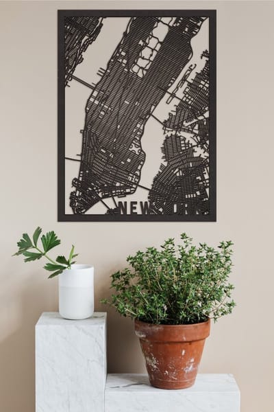 Houten Stadskaart New York Zwart Mdf 100x75cm Wanddecoratie Voor Aan De Muur City Shapes