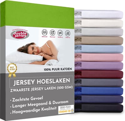 Double Jersey Hoeslaken - Hoeslaken 100x200+30 cm - 100% Katoen  Limegroen
