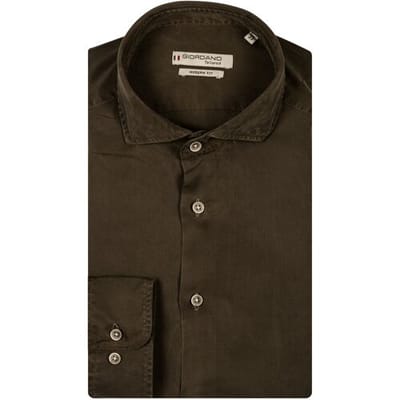 Giordano Overhemd Row Tencel Soft Garment Wash Donker Olijfgroen / male