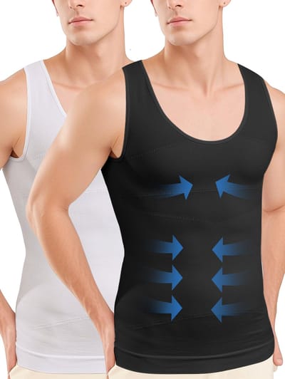 MEETHOO 2 Artikelen Corrigerend Shirt Mannen Shapewear Hemd Corrigerend Hemd Mannen - Body Buik Shapewear Shirt - Slim Waist Shaper - Mode - Body Shaper - Mouwloos Naadloos-Zwart+Wit-XXL