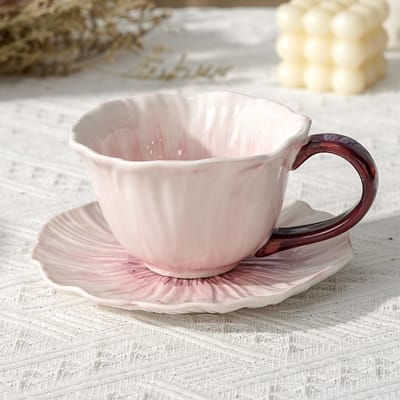 Vioolbloem koffiekop - kop-en-schotel set - bloemen koffiekop - keramische koffiekop - drinkbeker - theekopje - 300ml - Gebruik voor diverse gelegenheden - paars