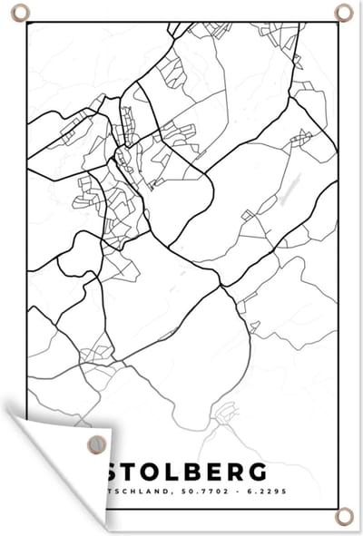 Muurdecoratie Stolberg - Plattegrond - Kaart - Stadskaart - 120x180 cm - Tuinposter - Tuindoek