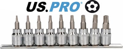 Torx Plus doppenset met boring 5-tands 3/8" 9-delig