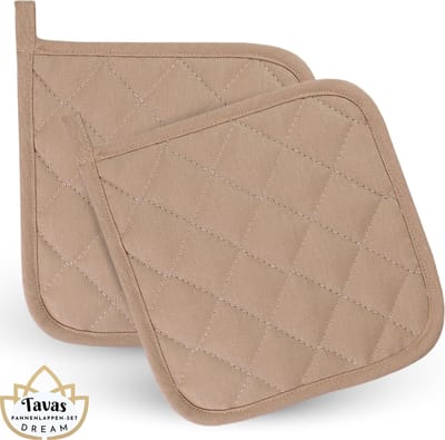 DREAM Pannenlappen 2 Stuks Beige Katoen Pannenonderzetter Hittebestendige Pannenlap tot 250Â°C