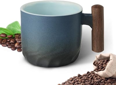 Retro Handgemaakte Espressokopjes van Keramiek met Houten Handvat voor Koffie en Thee, Perfect voor Thuis en Kantoor