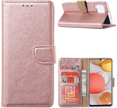 Hoesje Geschikt Voor Samsung Galaxy A12 Hoesje Geschikt Voor Samsung Galaxy A12 bookcase met Pasjeshouder - Rose Goud