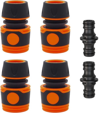 4 Stuks Tuinslang Koppeling 1/2 Inch + 2 Stuks Dubbele Stekker, Ideaal voor Tuinonderhoud en Slangverlenging met Snelle Aansluiting