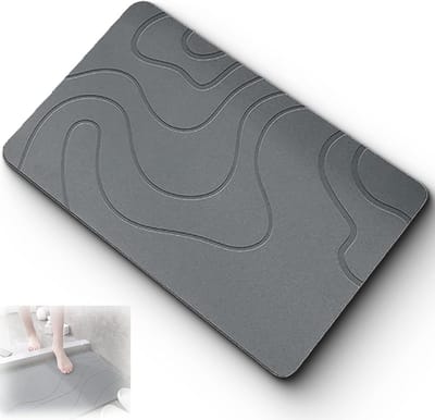 Badmat - Absorberende diatomeeënaarde stenen matten - Diatomeeënaarde douchestenen badmat - Antislip - Snel drogend - voor badkamer vloer (grijs, 15,7 * 23,6 inch)