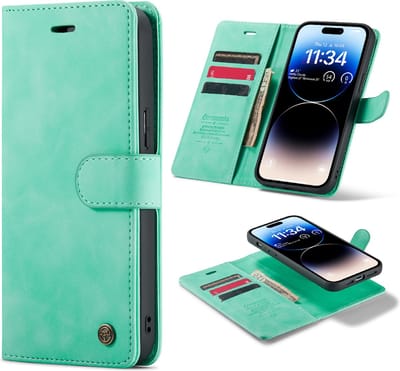 Casemania Hoesje Geschikt voor Apple iPhone 14 Pro Tropical Mint - 2 in 1 Magnetic Book Case
