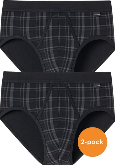 Schiesser Sportslips fijnrib 2-pack met opening, zwart ruitjespatroon - Original Classics Heren Onderbroek - schwarz