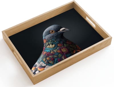 Dienblad hout 40x30 cm - Schootdienblad - Duif - Bloemen - Zwart - Borrelplank rechthoek - Plateau dienbladen