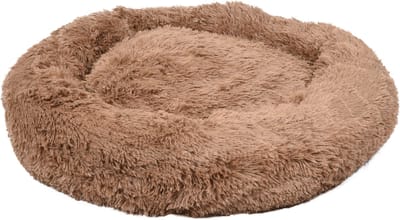 Flamingo Hondenmand – Donut Hondenmand – Kattenmand – Ronde Pluche Mand met Antislip – Mand Krems Mokka – Ø70 cm