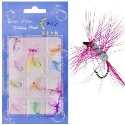 Dailygoods- Vliegvisserij Aas 12 Stuks - Vliegvis Lures - Handgemaakt - Hoog Koolstofstaal - Duurzaam - Levensechte Acties - Vliegvislures