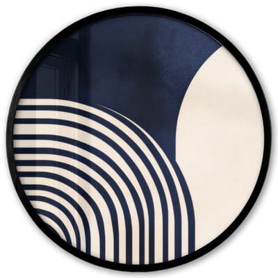 Poster in lijst Rond - Fotolijst 40x40 cm - Posters - Donkerblauw - Abstract - Lijnen - Ronde posterlijst zwart - Decoratie - Wanddecoratie woonkamer - Muurdecoratie slaapkamer