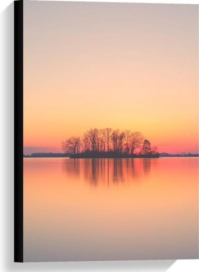 Canvas  - silhouet Eilandje tijdens Zonsondergang - 40x60cm Foto op Canvas Schilderij (Wanddecoratie op Canvas)