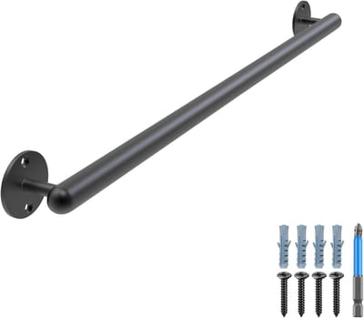 Veiligheidsreling 81cm, Stalen Trapreling met 3.2cm Pijp, Wandmontage Balustrade voor Binnen en Buiten, Geschikt voor Jong en Oud