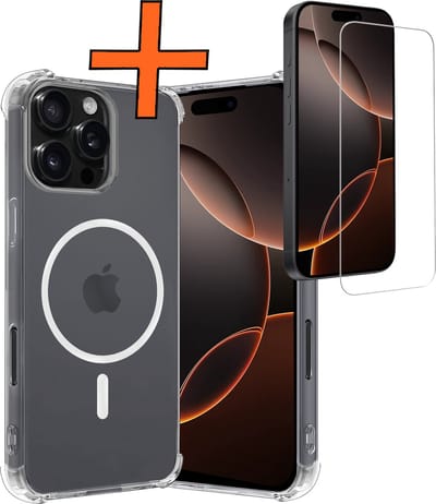 Hoes - Met Screenprotector - Geschikt voor Apple iPhone 16 Pro - Magsafe Compatible - Sterk & Shockproof - Back Cover - Shock Proof Case - Telefoon Hoes - Transparant