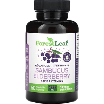 Bosblad, Geavanceerde Vlierbes + Zink en Vitamine C, 9.000mg, 60 Plantaardige Capsules (4.500 mg per capsule)