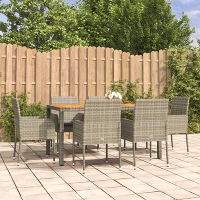 vidaXL - 7-delige - Tuinset - met - kussens - poly - rattan - grijs