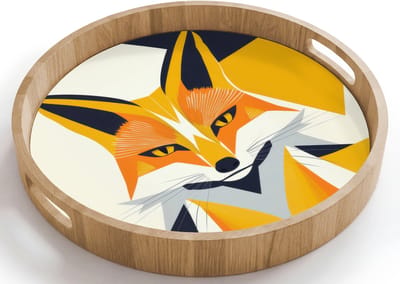 Dienblad rond 40x40 cm - Schootdienblad hout - Vos - Oranje - Abstract - Driehoeken - Borrelplank rechthoek - Plateau houten dienbladen