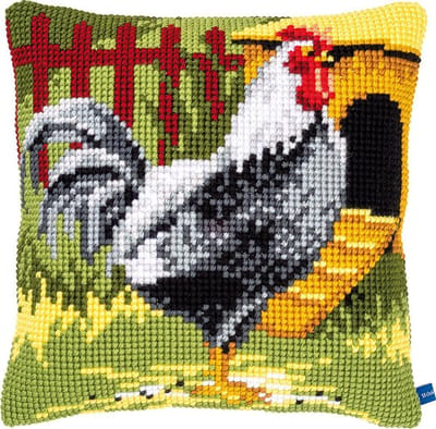 Vervaco - Kruissteekkussen kit - Zwarte haan - PN-0150663 - Borduren - Borduurpakket - Borduurpakket volwassenen - Borduurpakket kind