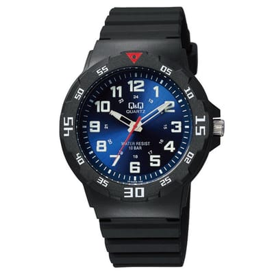 Q&Q VR18J005Y - Horloge - Sport - Analoog - Heren - Mannen - Plastic band - Rond - Cijfers - Kunststof - Zwart - DonkerBlauw - 10 ATM