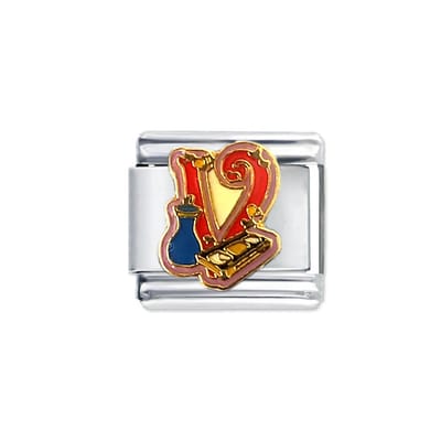 Schakel Bedel - Letter V - Fun Colours - 9mm Schakel voor Italiaanse Bedelarmband