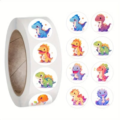 DW4Trading Stickerrol Vrolijke Dinosaurus 500 stuks - Sluitstickers - Ø 2,5 cm