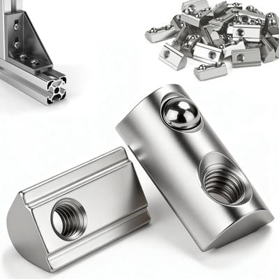M6 Sleufmoeren met Bal 45 Stuks voor Aluminium Profiel 20 x 20 cm, Geschikt voor 3D Printers en CNC Frezen, Inclusief Veerbal en Carbon Staal