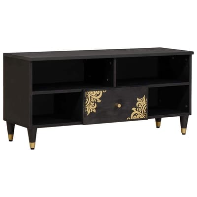 vidaXL - TV - Kast - met - lade - Zwart - 100 - x - 33 - x - 46 - cm - Massief - Mango - Hout