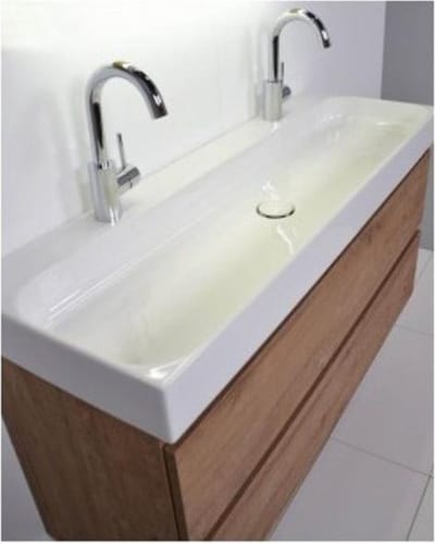 INK Unit wastafel Porselein met 2 kraangaten incl. porseleinen click plug 10x120x40cm Glans wit
